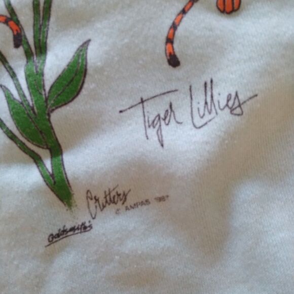 Vintage 80s Goldsmith's Critters Tiger Lillies Pun Collared Sweatshirt - Picture 5 of 9